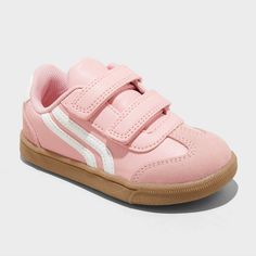 Add some throwback vibes to your little one's shoe wardrobe with these Dakota Retro Court Sneakers from Cat & Jack™. These closed-toe sneakers boast a faux-leather upper, round toe, and soft polyester mesh fabric insole and lining. Enhanced with a double-strap front with hook-and-loop fastening, the shoes lend an adjustable fit to keep your toddler comfortable all day. Cat & Jack™: Designed for all children so you can trust it's made for yours. Pink Shoes Kids, Sporty Slip-resistant Sneakers For Playtime, Pink Scratch-resistant High-top Sneakers, Pink High-top Scratch-resistant Sneakers, Casual Synthetic Sneakers For Playtime, Sporty Sneakers With Rubber Sole For Playtime, Casual Scratch-resistant Sneakers For Playtime, Casual Scratch-resistant Sneakers With White Sole, Slip-resistant Round Toe Sneakers For Playtime