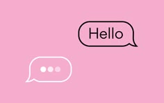 two speech bubbles with the word hello written on them in black and white, against a pink background