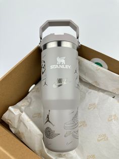 the stainless steel water bottle is packed in a cardboard box and ready to be delivered