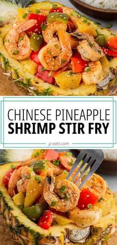 chinese pineapple shrimp with a fork Asian Cuisine Recipes, Chinese Shrimp, Easy Main Course Recipes, Asian Steak Bites, Pineapple Shrimp, Meals Ideas, Filling Dinner, Healthy Grilling, Main Dish Salads