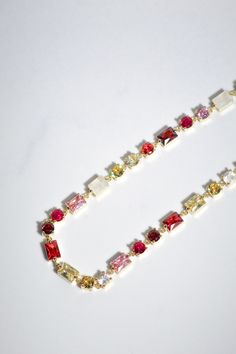 This necklace features a combination of 4K gold vermeil, red, pink and multi cz, and natural rainbow moonstone, creating a stunning and unique design. With an adjustable length of 16-18 inches, this necklace will add a touch of elegance to any outfit. Blue Hawaiian, Turquoise Rings, Moonstone Ring, Rainbow Moonstone, Gold Vermeil, Moonstone, Opal, Unique Designs, Turquoise