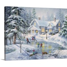 a painting of children playing in the snow