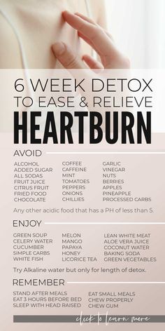 Get heartburn relief fast with a simple 6 week detox to relieve acid reflux symptoms. #heartburn #heartburnrelief #acidreflux Gerd Relief Instant, Heart Burn Friendly Recipes, Acid Reflux Relief Instant, Ulcer Diet, Acid Reflux Symptoms