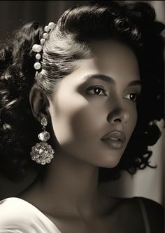 Beautiful Digital Vintage Art print. Please share and enjoy. Thank you! 🔥🖼️🌈 1930s Black Women Hairstyles, Black Hollywood Glamour, Pinup Photoshoot, Movies Fashion, Bw Art, Vintage Curls, 1920s Hair, Pearl Crafts, Sophisticated Hairstyles