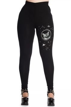 BANNED Apparel Black Gothic Emo Punk Psychobilly Kitty Stars Space Cat Leggings.  "This pin contains affiliate links, which means I may earn a commission at no cost to you extra for you". 
 #affiliate #advertising"