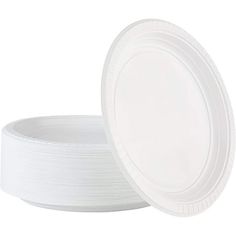 white paper plates stacked on top of each other