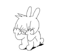 a black and white drawing of a bunny hugging