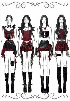 Dominate Concert Outfit, Outfit Performance Kpop, Loona Stage Outfits, Kpop Mv Outfits, Itzy Outfits Inspired, Stage Outfits 4 Members, Aespa Inspired Outfit, Black Stage Outfits, Kpop Concert Outfits