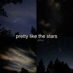 two pictures with the words pretty like the stars above them and trees in the foreground