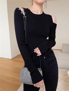 This is perfect for those who are looking for a clothing for a good price. It is fashionable, stylish, and it will look great on anyone who wears it. Do you wanahavit? SIZE S:bust:70cm,sleeve length:61cm,length:57cm M:bust:74cm,sleeve length:62cm,length:58cm L:bust:78cm,sleeve length:63cm,length:59cm Note: 1 inch = 2.54 cm, 1 cm = 0.39 inch Measurement by hands allow 2-3cm errors which is normal Trendy Winter Knit Top, Black Long Sleeve Knit Top For Winter, Trendy Black Winter Knit Top, Trendy Black Knit Top For Fall, Trendy Black Knit Top, Trendy Black Winter Tops, Edgy Winter Knit Top, Edgy Long Sleeve Winter Sweater, Trendy Black Long Sleeve Knit Top