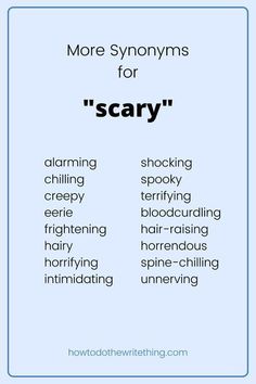 the words for scary are shown in blue and white, with an image of two different types