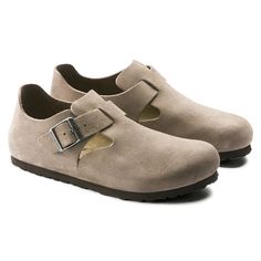 Birkenstock London, Taupe Shoes, Mens Clogs, European Shoes, Clogs Style, Birkenstock Shoes, Womens Clogs, The London, Suede Shoes