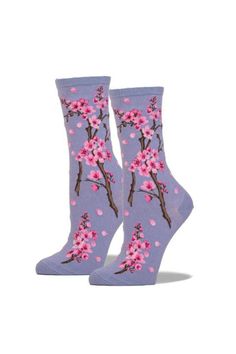 Pink Socks For Spring, Show Yourself, Women Crew Socks, Crew Sock, Crazy Socks, Autumn Theme, Crew Socks, Cherry Blossom, Blossom