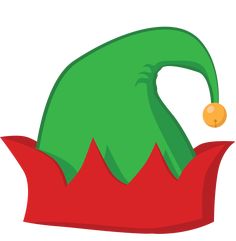 an image of a green elf hat on top of a red object with a gold ball in its mouth