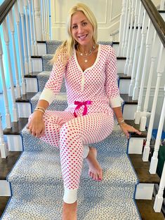 Our Pink Heart Pajamas are a classic and every Jordann Jammies lover MUST have this pair in their collection! This is one of the first pairs of pjs we ever made and always keep in our collection. They never go out of style!! These jammies are made in our signature, soft fabric! This set features our signature jogger pants & original long sleeve top. This set is the perfect pair of pjs to wear to feel cute and comfy! These pajamas fit true to size. I am wearing a medium. Size Recommendations: Sma Valentine Pajamas, Valentines Pajamas, Jam Jams, Heart Pajamas, Pajamas For Teens, Monogram Box, Monogram Hearts, Floral Joggers, Girls Heart