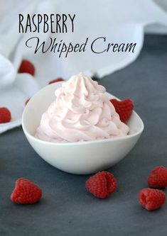 raspberry whipped cream in a white bowl