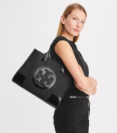 Small Ella Patent Tote Bag: Women's Designer Tote Bags | Tory Burch Tory Burch Bag Outfit, Tory Burch Ella Tote, Ella Tote, Tory Burch Ella, Tote Outfit, Tory Burch Tote, Tory Burch Bag Totes, Designer Tote Bags, Womens Designer Handbags