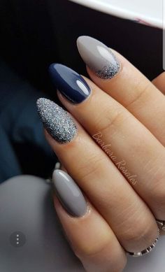 Elegant Bridal Nails, Grey Nail Art, Grey Nail, Stiletto Nail Art, Nail Design Inspiration, Her Nails, Gray Nails, Winter Nail Designs, Prom Nails