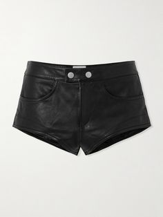 Isabel Marant's 'Leslie' shorts are designed in a micro length that shows off a daring amount of leg. Styled with a sweater on the Spring '24 runway, they've been made in Italy from leather and have silver-tone hardware. Black Micro Shorts, Micro Shorts Outfit, Leather Black Shorts, Short En Cuir, Black Mini Shorts, Isabel Marant Style, Short Cuir, Leather Shorts Women, Leather Looks