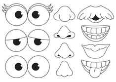 a set of cartoon eyes with different shapes and sizes, all in black and white