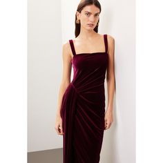 Red velvet (90% Polyamide, 10% Spandex). Column. Sleeveless. Square neck. Back zipper closure. 58" from shoulder to hemline. Made in the USA of imported fabric. Burnout Velvet Dress, Rachel Parcell, Burnout Velvet, Royal Look, Floral Gown, Black Halo, Rent The Runway, Formal Style, Velvet Dress