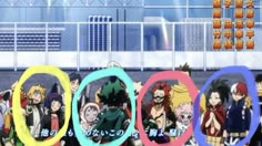 anime characters standing in front of an olympic sign