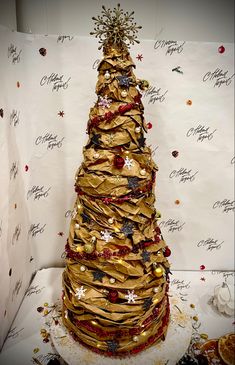 a christmas tree made out of wrapping paper