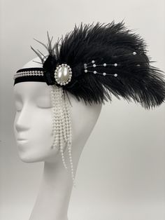 Retro party 1920s Headband 1920s Headpiece Diy, Vintage Adjustable Headpieces With Feathers, Vintage Adjustable Feather Headpieces, Adjustable Vintage Headpieces With Feathers, Elegant Carnival Headband Headpiece, Elegant Headband For Carnival, Elegant Evening Headband For Carnival, Elegant Adjustable Headpieces For Costume Party, Elegant Feathered Headpiece For Vintage Events