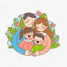 the family is hugging each other and smiling, illustration, cartoon png and psd