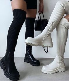 looking good is a priority Thigh High Chunky Boots, Stretch Thigh High Boots, Fashion Shoes Heels, Cute Shoes Heels, Shoes Heels Classy, Heels Classy, Knit Boots