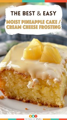 the best and easy most pineapple cake / cream cheese frosting on a plate