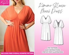 a woman in an orange dress with her hands on her hips and the words, lymo - sleeve midi dress