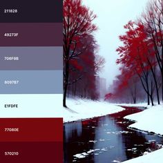 the color scheme is red, blue, and grey with white snow on the ground