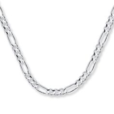 The distinctive pattern of long oval links paired with triple round links defines this stylish 14K white gold chain for him. The 22-inch necklace secures with a lobster clasp. Figaro Chain Men, Gold Chain Jewelry For Men, Gold Chain Men, Cross Jewelry Necklace, Fan Jewelry, Figaro Chain Necklace, Jewelry Advice, White Gold Chain, Gold Chains For Men