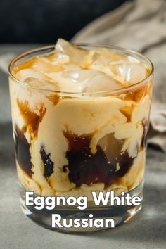 Eggnog White Russian via @mybartender Hot White Russian Cocktail, Eggnog White Russian Cocktails, Cherry Chocolate White Russian, White Russian Eggnog Recipe, Egg Nog White Russian Recipe, Eggnog Liqueur Recipes, Boozy Egg Nog Drinks, Winter White Russian, Eggnog Mixed Drinks