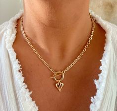 Paperclip Chain Necklace, Necklace Layered, Toggle Necklace, Puffed Heart, Gold Heart Necklace, Initial Pendant, Coin Necklace, Jewelry Case, Gold Heart