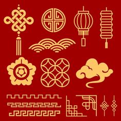 chinese symbols and designs on a red background