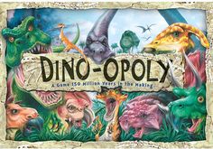 the dino - opoly board game is shown with dinosaurs and other animals in it