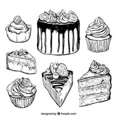 hand drawn cakes and desserts