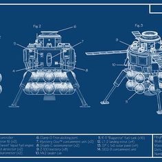 the blueprinted drawing shows an image of a space shuttle with four wheels on it