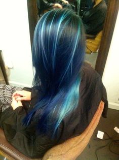 Highlights Hair Ideas, Skunk Hair, Highlights Hair, Blue Highlights