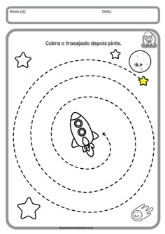 a printable coloring page for children with a rocket and stars in the sky on it