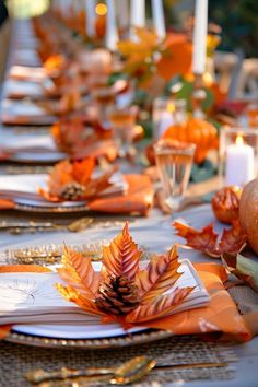 the table is set with place settings for dinner