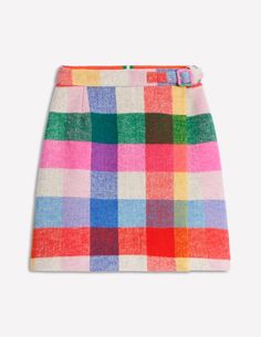 Colourful checks add a splash of fun to the heritage-inspired Clemence skirt. It wraps over at the front and secures with a buckled belt. The best bit? There's a jacket to match. Neon, Skirt, A Jacket, Short Skirt, Gingham, Checks