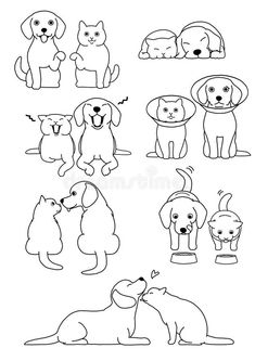 dogs and puppies coloring pages for children royalty illustration on white background stock images, clip art