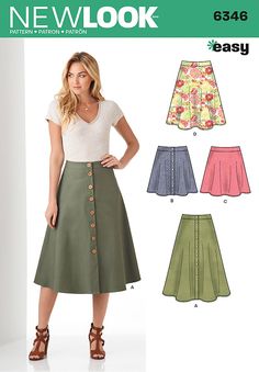 a women's skirt with buttons on the front and side, in two different colors