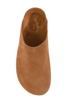 A contoured footbed cushions your every step in a mule topped by supple suede for added appeal. 1 1/4" heel Leather upper, lining and sole Made in Italy Chic Comfy Shoes, Women's Fall Shoes, Wide Toe Box Shoes Women, Styling Mules, Fall Mules, Fall Clogs, Slip In Shoes, Chunky Mules, Winter Work Shoes