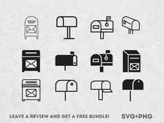 a set of black and white mailboxes with the words leave a review and get a free bundle