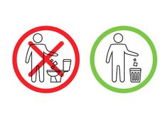 two signs showing no littering and do not throw waste into the bins royalty illustration