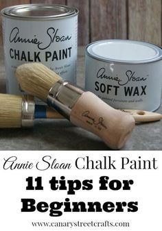 some paint and brushes on a table with the words annie sloan chalk paint 11 tips for beginners